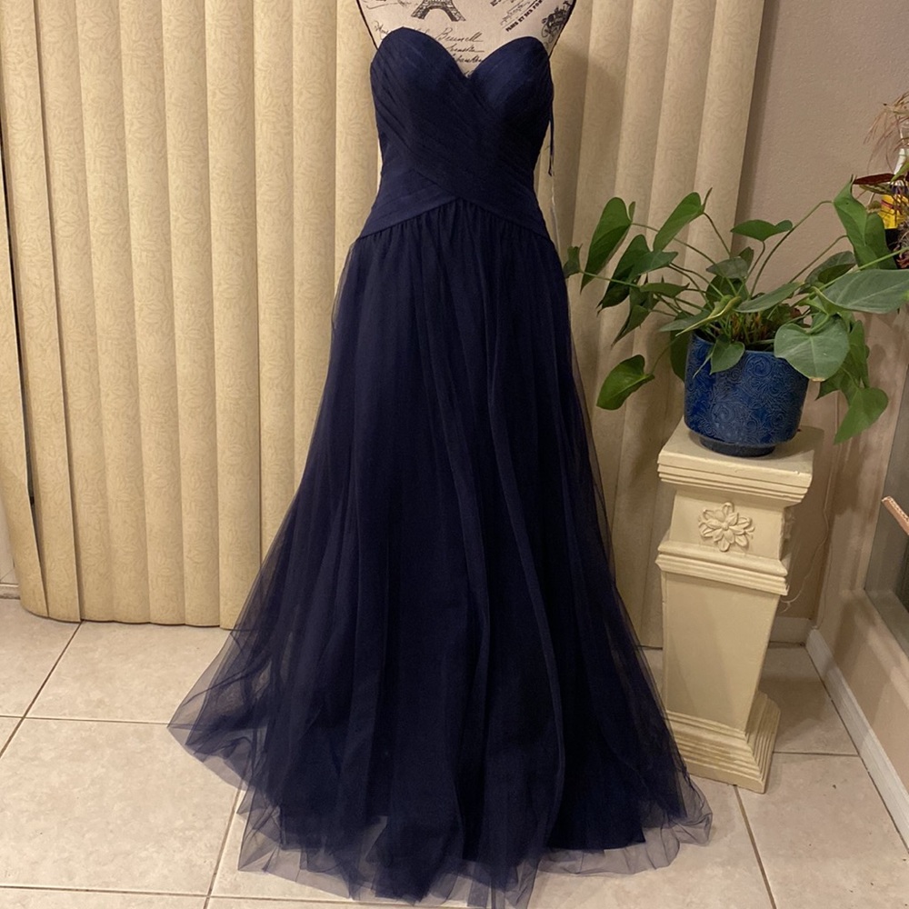 Elegant Navy Blue Strapless Formal Evening Gown 12